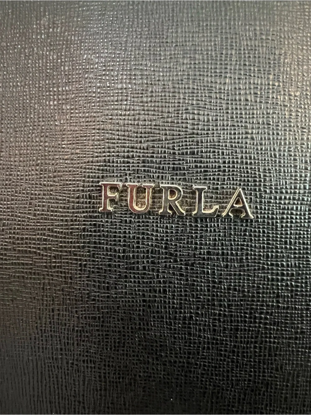 Furla Black Saffiano Leather Julia Tulip Tote with Gold Chain Straps